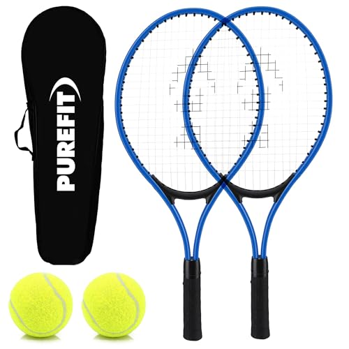 Image of PUREFIT Tennis Racket Set for Adults & Beginners – Double Player Tennis Set with 2x Durable Rackets, 2x Tennis Balls & 1x Carry Bag - Lightweight One-Piece Frame & Comfortable Grip
