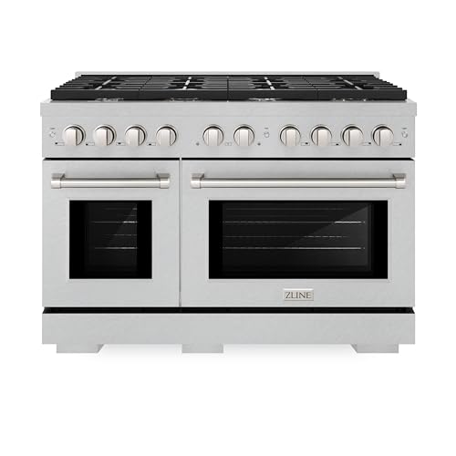 ZLINE 48 in. 6.7 cu. ft. Paramount Double Oven Gas Range with 8 Burner Cooktop in Satin Stainless Steel (SGRS-48)