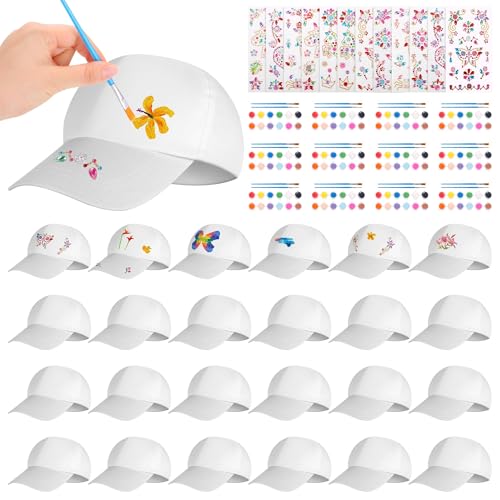 Image of Aneco DIY Baseball Caps Hats Adjustable Sport Ball Cap White Painting Baseball Caps for Outdoor Sports