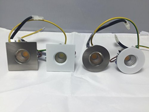 UKEW Mini spot LED 3 W universel blanc chaud rond ou carré satiné (blanc chaud 3000 K)