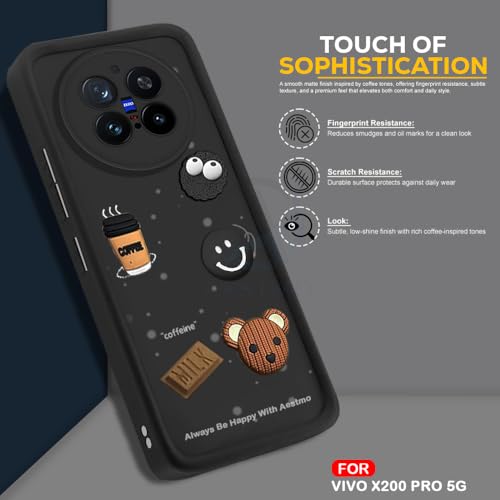 Image of AESTMO Back Case Cover for Vivo X200 Pro 5G | Cute Fun Cartoon 3D Ball | Coffee Silicone Case | Full Body Protection | Camera Protection Back Cover for Vivo X200 Pro 5G (Black)