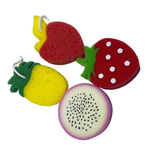 OSOLADY 4Pcs Bath Sponge Fruit Shape Body Scrubbers for Durable Sponges for Fun Bath Accessories Random Styles Included