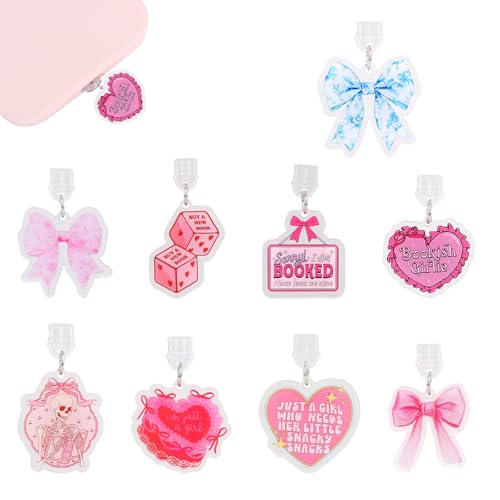 Penitue 9pcs Pretty Dust Plug Charms, Funny Butterfly Dust Plug Charm Type C Anti-Dust Charging Port Protector for E-Readers Phone & Tablet Insert Accessories