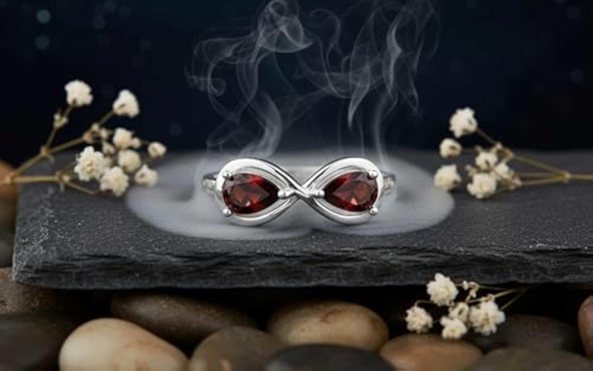 Women's 925 Sterling Silver Ring with Natural Garnet Stone, Valentine's Gift