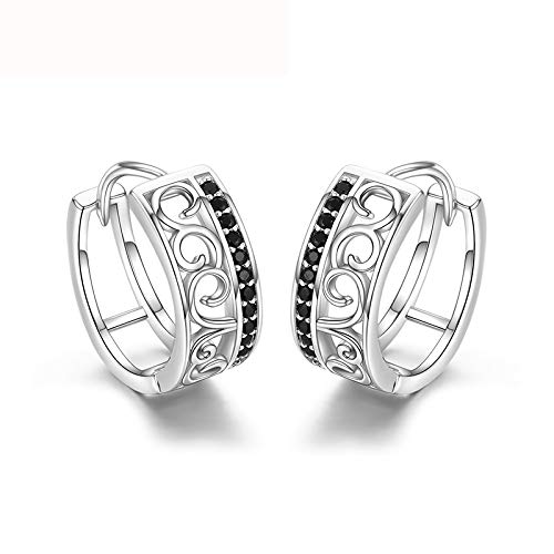 Pendientes de plata de ley 925 aro corona mujer espinela negra joyería fina