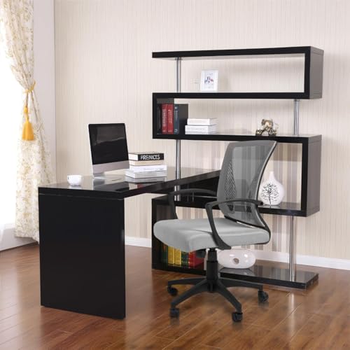 Image of Furmax Office Mid Back Swivel Lumbar Support Desk, Computer Ergonomic Mesh Chair with Armrest (Gray)