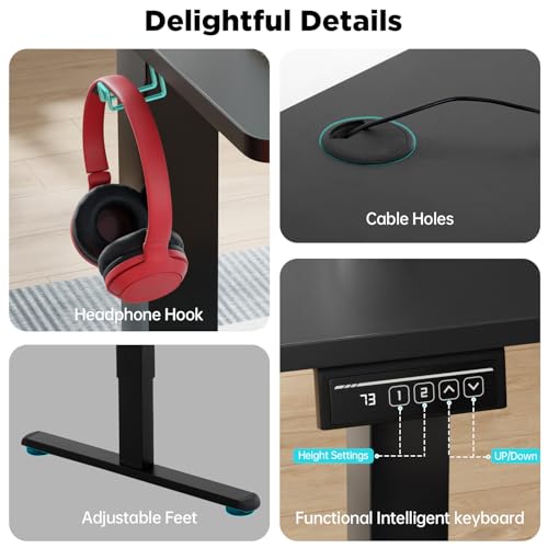 Image of PayLessHere 40 Inch Electric Standing Desk Computer Desk with Large Space and Headphone Holder Office Desk with Electric Lifting and Memory Function (40 inch, Black)