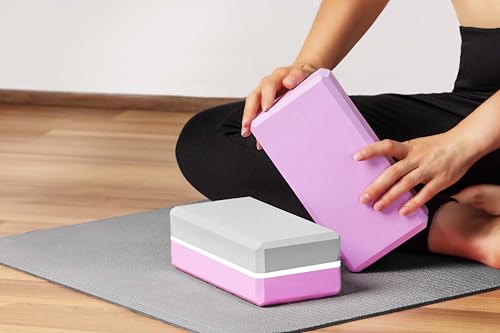 Image of De Jure Fitness Yoga Block - Non-Slip EVA Foam, Latex-Free with Beveled Edges for Stability & Balance - Ideal Yoga Accessory for Stretching, Pilates, & Meditation Support, Blue-Green - Pack of 2