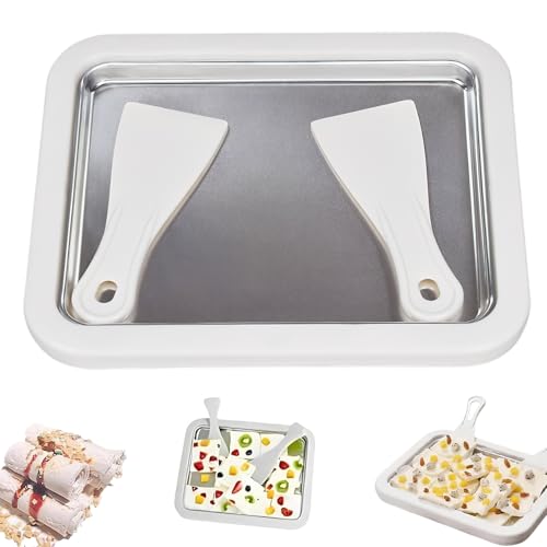 Rolled Ice Cream Maker with 2 Scrapers Stainless Ice Cream Roll Maker for DIY Homemadeice Yogurt Sorbet Fun Family Activity White