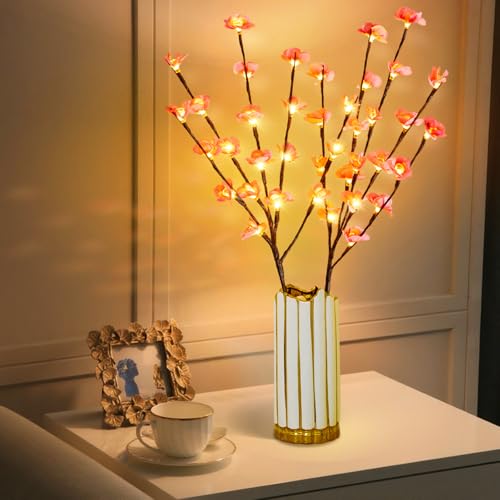 BomKra 2Pcs Cherry Blossom Branches Lights,30in Cherry Blossom Fairy Lights Decor Gift with 40 LED, Battery Powered, Valentine's Day Decorations Indoor for Vases Wedding Party Home Indoor Decor - image 1