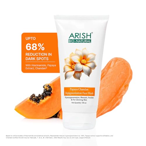 Image of ARISH BIO-NATURAL Papaya Chandan Depigmentation Face Wash with Niacinamide & Sandalwood | Fades Pigmentation, Dark Spots & Blemishes | Herbal Daily Cleanser | 150 ml