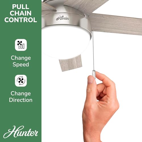 Image of Hunter Anslee, Indoor, Ceiling Fan, with LED Light, 46 inch, Brushed Nickel