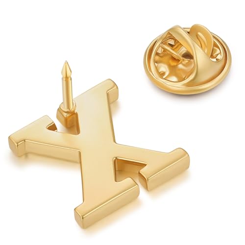 Image of HONEY BEAR Mens Womens Initial Alphabet Letter Lapel Pins Collar Badge Brooches for Business Wedding Graduation Gift Matte Gold 0.59 inches