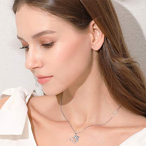 Dolphins Jewelry 925 Sterling Silver Two-Tone Eternal Love Double Heart Dolphin Pendant Necklace for Women (Rose Gold Dolphin Necklace 18'')2