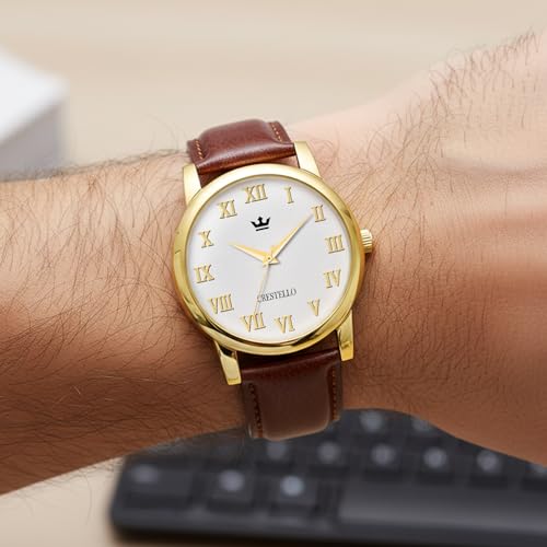 Image of CRESTELLO Brown /Black /Green Faux Leather Strap Analog Wrist Watch for Men | 1 Year Warranty* | CR-GLD252