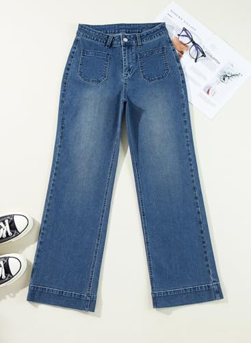 Image of Astylish Women's Wide Leg Jeans High Waisted Denim Pants