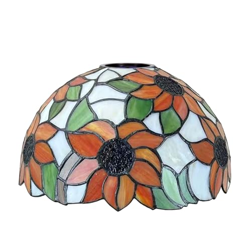 BOTOWI Tiffany Lampenschirm Ersatz 12 Buntglas Sonnenblume Lampenschirme Vintage Orange Gelb Blau Blume Lichtabdeckung Nur 1-5/8-Zoll-Fitter-Öffnung für gewölbte Stehlampe Torchiere Lampe,Beige
