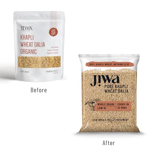Image of JIWA healthy by nature Pure Khapli Wheat Dalia | Cooks In 15 Minutes | Broken E Mmer Daliya | Low GI | Suitable For Diabetics | 500 G (Pack of 5)