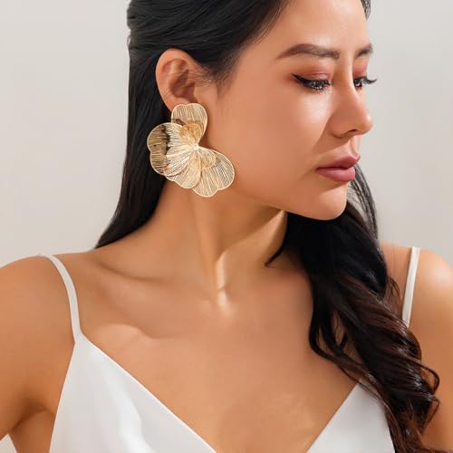 Gold Large Flower Dangle Earrings for Women Vintage Big Ginkgo Leaf Statement Silver Earring Trendy Oversized Floral Punk Jewelry Hip Hop Accessories3