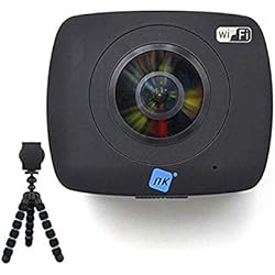 Cámara Y Trípode Para Grabar Partidos De Fútbol NK AC3091-36D - Cámara Acción Deportiva 360º, FullHD 1080p, Doble Óptica, Sistema Realidad Virtual, Soporte 360º YouTube, 1400 mAh, Micrófono, Compatible Android & iOS, Trípode de Regalo, Negro
