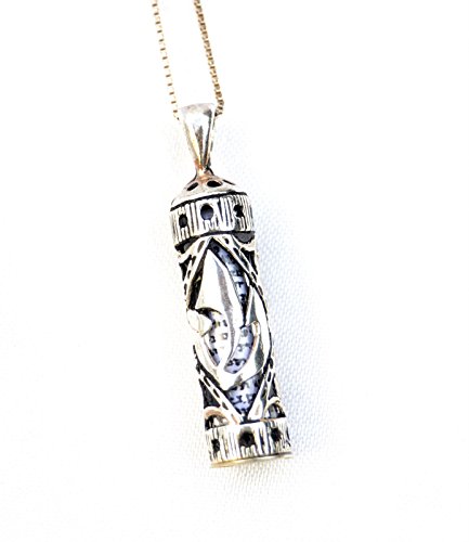Sterling Silver 925 Mezuzah Pendant & Necklace.w- Shin