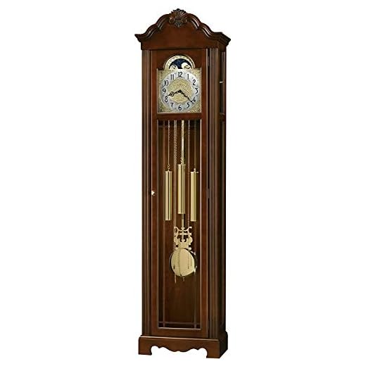 Howard Miller Nicea Floor Clock 611-176 – Lightly Distressed Saratoga Cherry Grandfather Vertical Home Decor with Chain-Driven, Single-Chime Movement