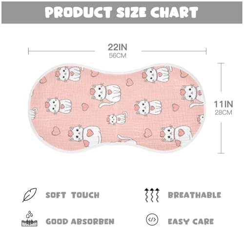 J JOYSAY Cute Cats Hearts Pink Baby Burp Cloths for Boys Girls Large 22''x11'' Cotton 4 Layer Burp Cloths for Unisex one sizex42