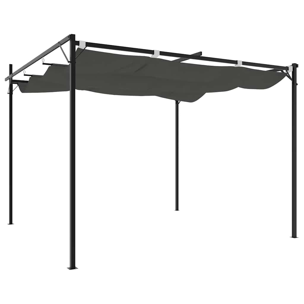 Pergola avec toit coulissant anthracite 295 x 292 x 230 cm, pergola en métal en acier revêtu par pulvérisation et aluminium, toit coulissant en tissu polyester avec revêtement PA pour personnalisation
