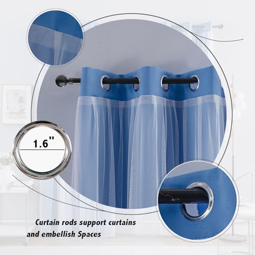 Image of Anytime Double Layer Blackout Curtains 2 Panels,52Wx120L, Blue | Sheer And Fabric Window Drapes Grommet Top Solid Color Bedroom Living Room Home Decor