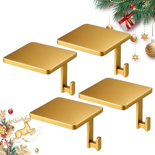 Christmas Stocking Holders Set of 4 Heavy Duty Christmas Stocking Hangers Hanging Hooks Stocking Hanger Base Christmas Decoration for Fireplace Mantle Tables Window & Counter Decoration (Golden)