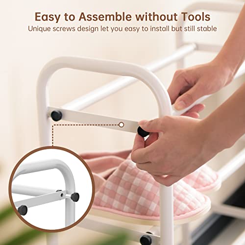 Image of Gonfoam Expandable 2-Tier Shoe Rack for Closet and Entryway, White | Tool-Free Assembly, Metal Material, Adjustable Shoe Organizer, Sturdy, Small Space Solution, Dorms, Garages, Apartments.