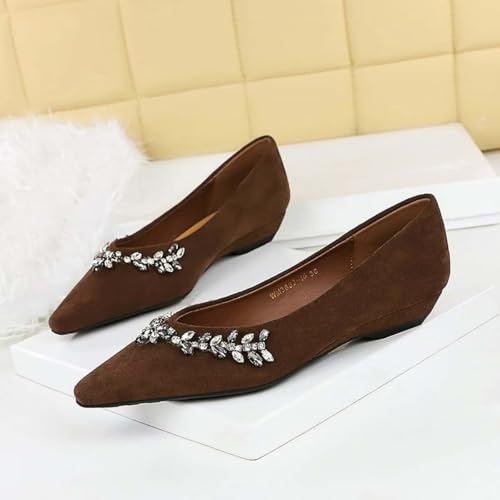 JOEupin Women's Rhinestone Studded Wedding Flats - Pointed Toe Bridal Ballet Shoes Slip-On Faux Suede Comfortable Bride Shoes2