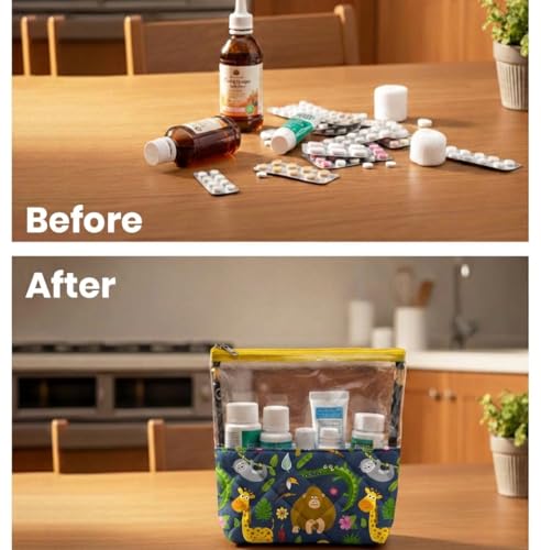 Image of Medicine Kit | Multipurpose All-in-One Compact, Durable, Lightweight, Waterproof, Bag | Travel Friendly Pouch | Ideal for Stationary, Diaper, Medicines (Animal Print)