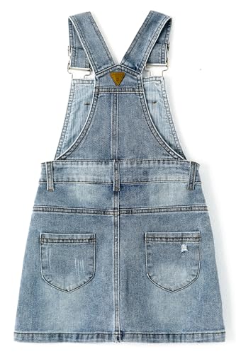 KIDSCOOL SPACE Girls Denim Skirts,Baby Little Big Girls Ripped Soft Stretchy Jeans Overall Dress2