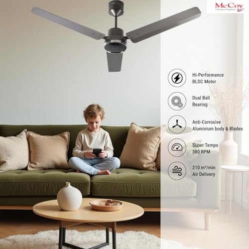Image of McCoy Velox BLDC Ceiling Fan, 30W, Energy Efficient, 1200mm, 3 Blade, Hi Performance BLDC Motor, 3Year Warranty (Slate Chrome)