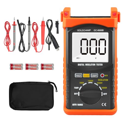 Image of Digital Megohmmeter Insulation Resistance Tester for Voltage (500V /1000V /2500V /5000V) & Resistance Measurement (1MΩ~200GΩ), Backlight Display & Data Hold for High-Voltage Cable /Motor Testing