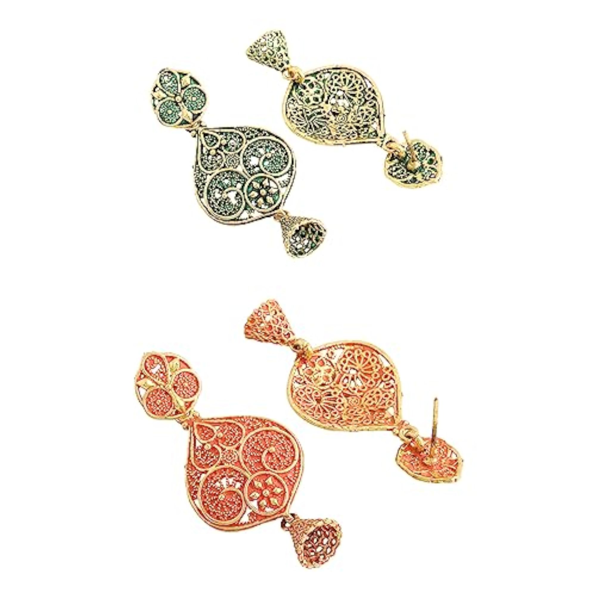 Traditional Dangle Drop Oxidised Earrings Combo - Set of 3 Pairs