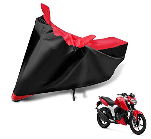 Image of Auto Hub Bike Cover Compatible with TVS Apache RTR 160 with Mirror Pocket, Dustproof, Heat Resistant, Triple Stitched, Apache 160 Bike Cover- Black, Red