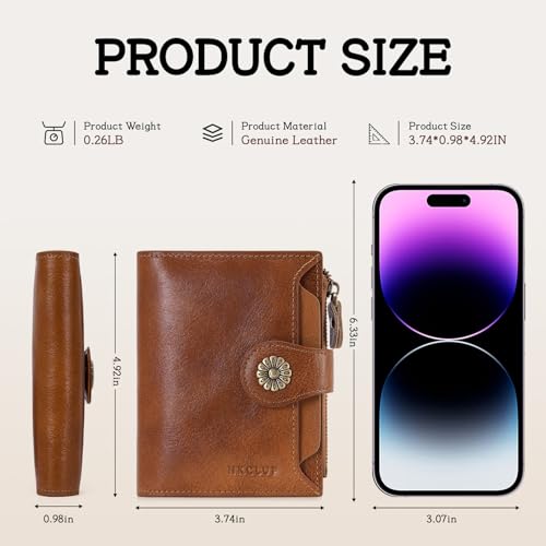 HKCLUF Wallet Women,Small Genuine Leather Bifold Wallet Womens,RFID Blocking Wallet for Women Card Holder Purse With Removable ID Window(darkbrown)3