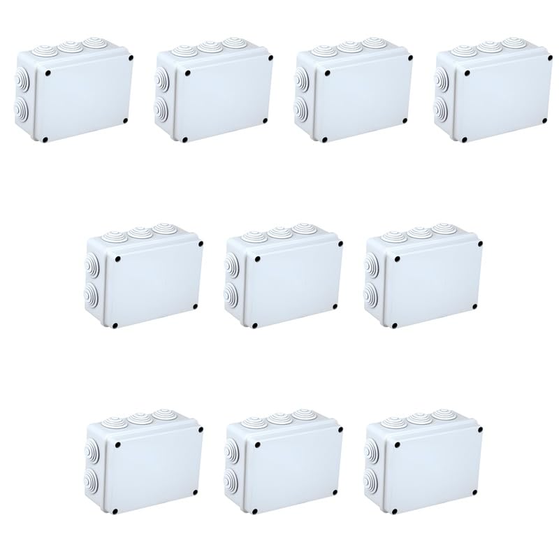 10 kits caja de derivación de pared estanca IP55, 190 x 140 x 75 mm, con salidas pasacables y tapa a presión, 10 kits de caja eléctrica para juntas y conexiones
