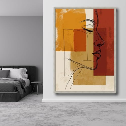 Peinture abstraite de visage au trait art mural géométrique moderne 60x90cm