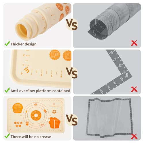 Image of DANIA & DEAN Silicone Baking Mat - Upgrade 26x16 Inch Extra Thick Pastry Mat with Measurements, Non-Slip and Reusable, Kneading Dough Mat for Kitchen Counter, Bread, Cookies, Pizza, Fondant, Pasta