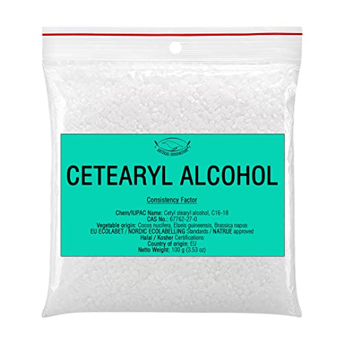 Cetearyl Alcohol - for Homemade Cosmetics, Lipsticks, Body Butter Bars, Hand Lotions, Hair Conditioners, Shampoo – Thickening Agent, Emulsifier, Viscosity Regulator - 3.53 oz