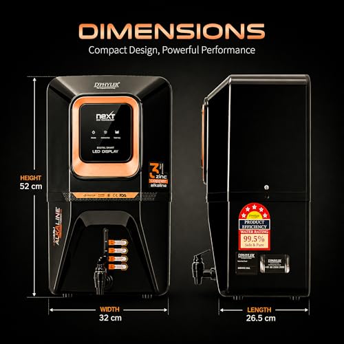 Image of D'PHYLTER 8-Stage RO Water Purifier Filter for Home, 15L, Copper Black | 8-stage RO+UV+UF, TDS controller, copper & alkaline minerals, 15L large tank, borewell tanker & municipal water to 2000 PPM