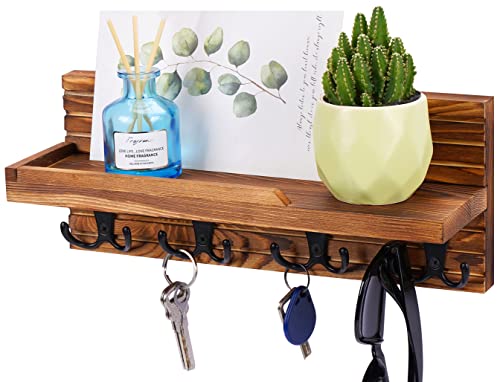 Webravery Decorative Key Hanging Rack With 4 Double Hooks – Easy Install Natural Wooden Key And Mail Holder For Wall Mount – Entryway Decor Rack With Shelf (Brown) #TOP6