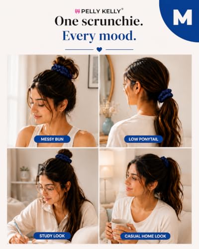 Image of Luxury Satin Scrunchies Set for Women, Girls | Anti-Hair-Breakage Hair Ties for Ponytails & Buns | Medium Size | Pack of 5