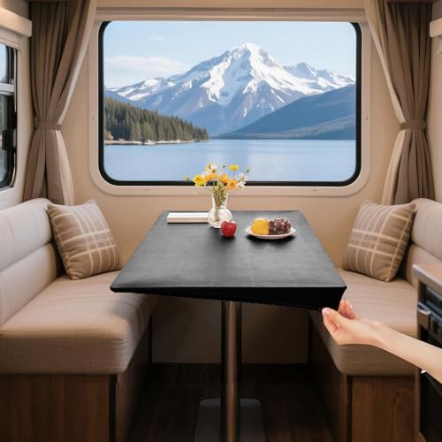 UNBBRRL RV Dinette Table Cover Waterproof, PU Leather Fitted Tablecloth, Stretchable Picnic Table Cover, Non-Slip Fitted Table Cloth for Kitchen,