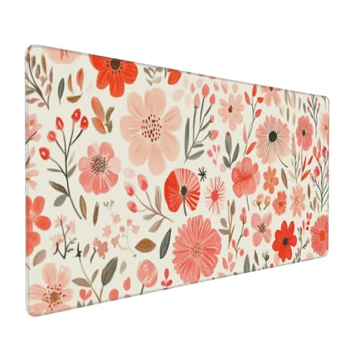 Tapis de Souris de Jeu, 1200x400x3mm XXL Tapis Souris Gaming Grande, Améliore la précision et la vitesse, Bureau Antidérapant Étanche, sous Main à Bords Cousus pour Gamer,Ordinateur Fleur rouge J-1567
