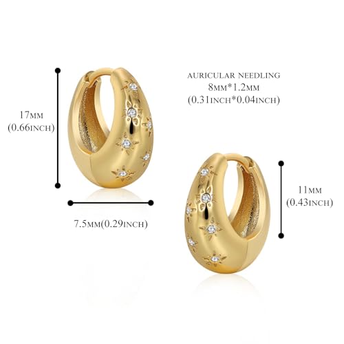 Free bird Chunky Gold Hoop Earrings 14K Gold Plated Small Chunky Hoop Trendy Sun Earrings Hypoallergenic Lightweight Earrings Chunky Gold Jewelry for Daily Wear4