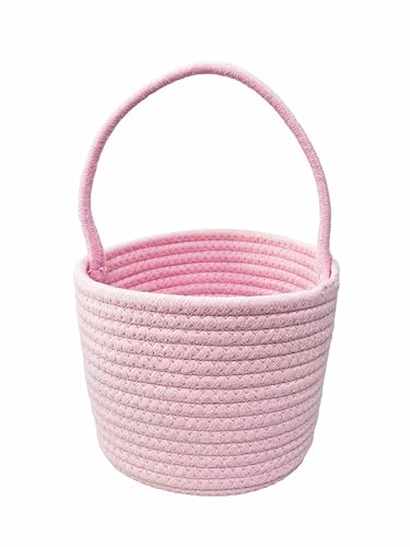 Prudance Small Cotton Woven Handle Basket, 6" x 5", Pink,Favors Basket
